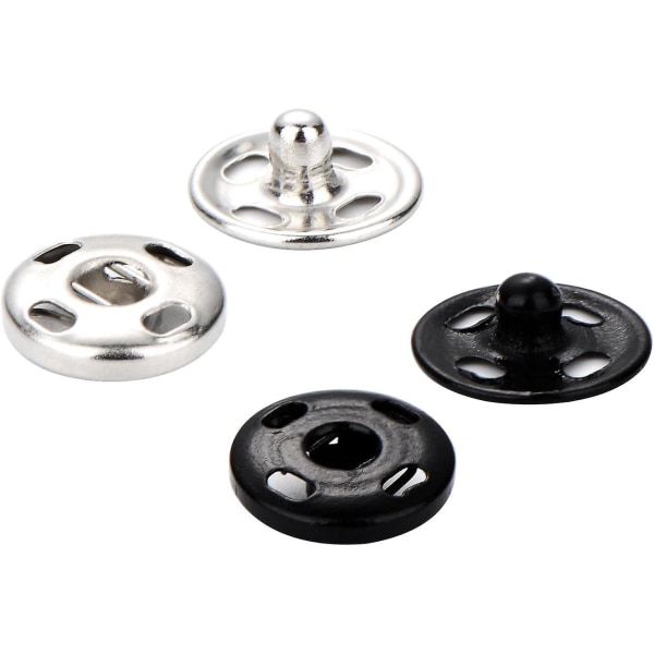 100 set sy-på tryckknappar - Metall tryckknappar för sömnad kläder, svart och silverfärgad, 10 mm