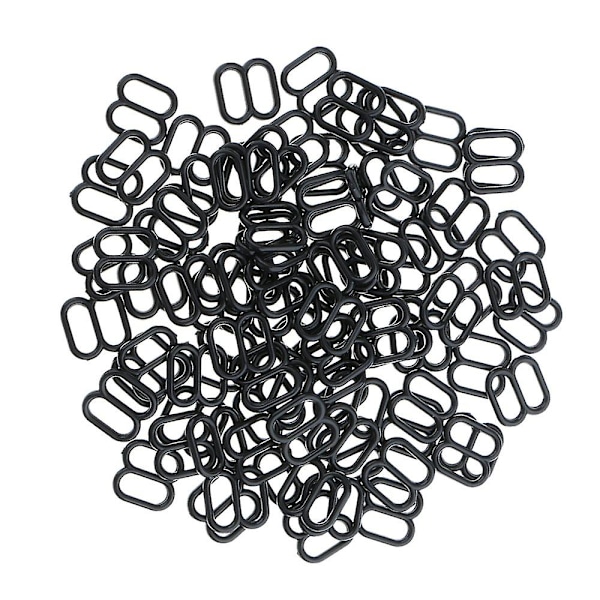100 stk. BH-stropper i plastik med klips, spænde og skyder, 8 mm, sort