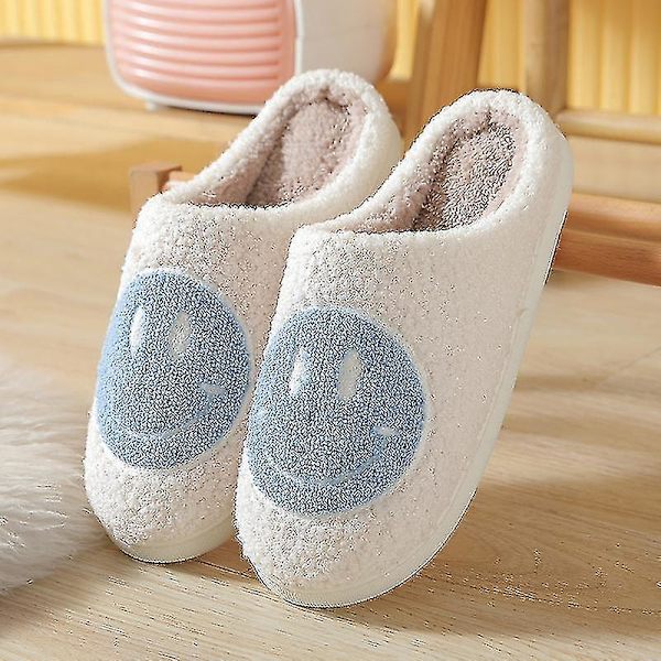 Tofflor Smiley Face Tofflor Dam Smile Tofflor Happy Face Tofflor Retro Smiley Face Mjuk Plysch 42-43 Blue