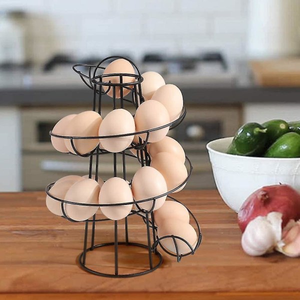 Kjøkkeneggholder Spiraloppbevaringshylle Eggstativholder Spiraldispenserstativ Rommer opptil 18 egg (svart)