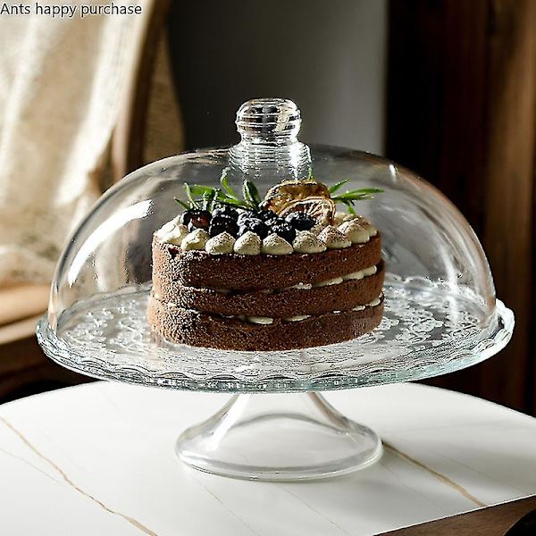 Transparent Glass Cake Pan Tall Feet Cake Stand Glass Cover Bread Pan Dessert Plate Decorative Display Stand Fruit Snack Tray small 12.5cm