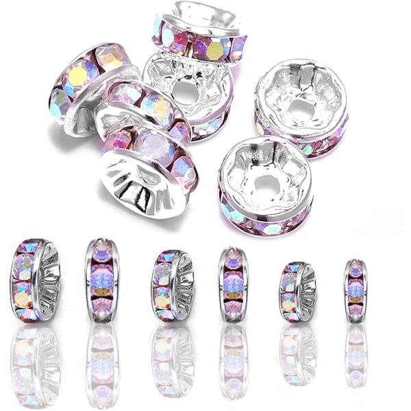 150 stk. Runde Rhinestone Spacer Perler - Krystal løse perler sæt til smykkefremstilling (ab farve)