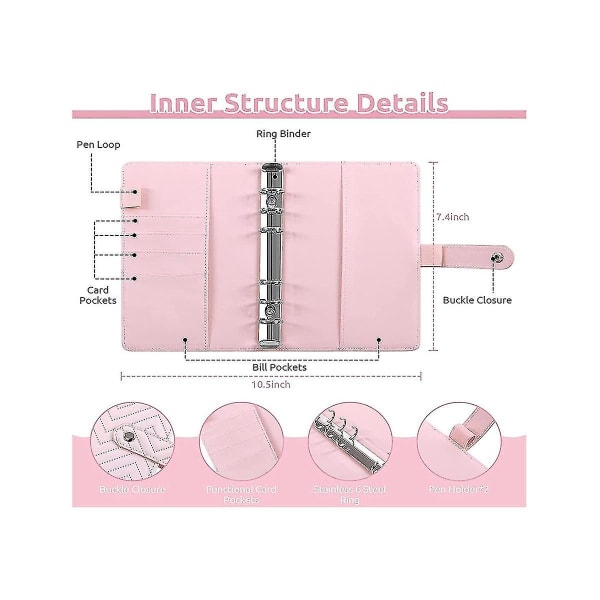 A6 Budget Binder, pengeorganisator til kontanter med lynlåskuverter, pengemappe til budgettering og besparelse