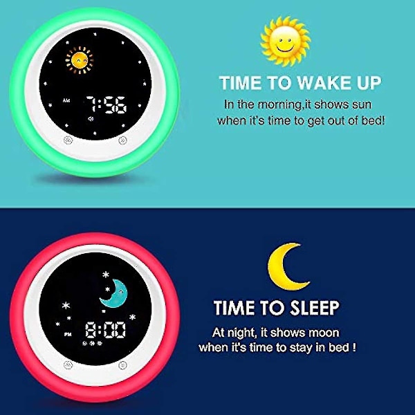 Auringon ja Kuun Nousun Herätyskello Lapsille - Lasten Unen Kouluttaja - Unen Ääni - Herätyksen Valo ja Yövalo - Opeta Lapsille Päivä ja Yö