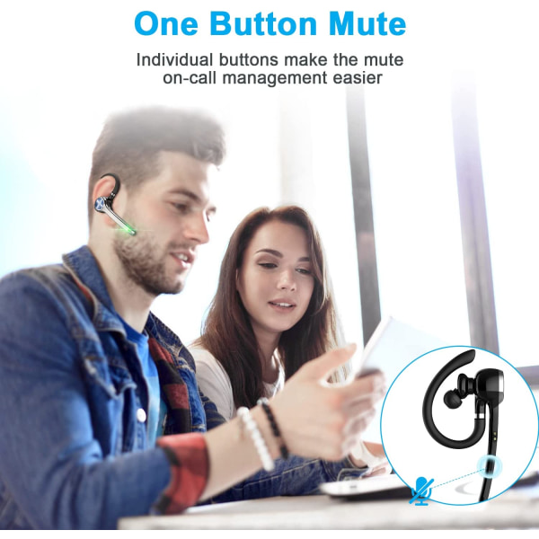 Bluetooth-hodetelefoner, trådløse Bluetooth-hodetelefoner med 500mAh ladeveske, 72 timers taletid innebygd mikrofon for iOS Android-telefoner, V5.1 Han