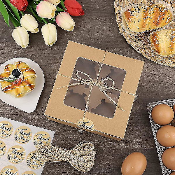 30 kappaleen ruskeita cupcake-laatikoita Kraft-paperista valmistettuja keksilahjalaatikoita Cupcake-kakkukannattimia