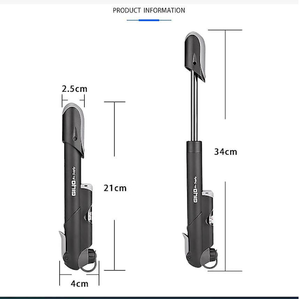 Cykelhandpump Mini Vlo Däckpump Bärbar Uppblåsare Liten Högtrycks Aluminiumlegering Flexibel Slang med Gratis Fäste Va