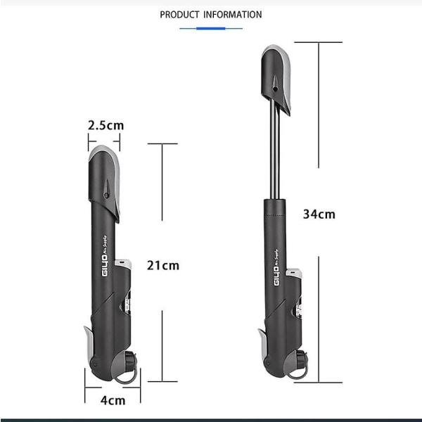 Cykelhåndpumpe Mini Vlo Dæk Pumpe Bærbar Oppumpning Lille Højtryks Aluminiumlegering Fleksibel Slange med Gratis Beslag Va