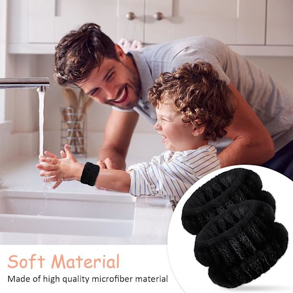 4 par handledsspa tvättband mikrofiber ansikts tvätt handledsband handledsband stretch svettband för kvinnor för att förhindra vätskespill (svart,multif