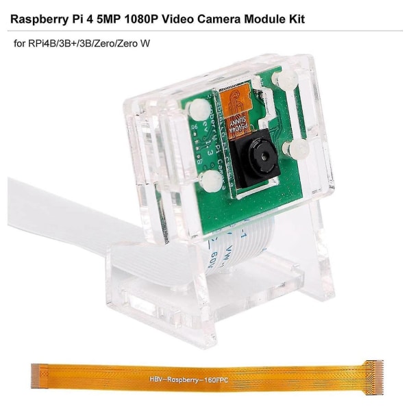5 megapikselin kameramoduli, verkkokamera, video 1080p + läpinäkyvä pidike Raspberry Pi 4/3b +/ 3b/2b/zero -laitteille