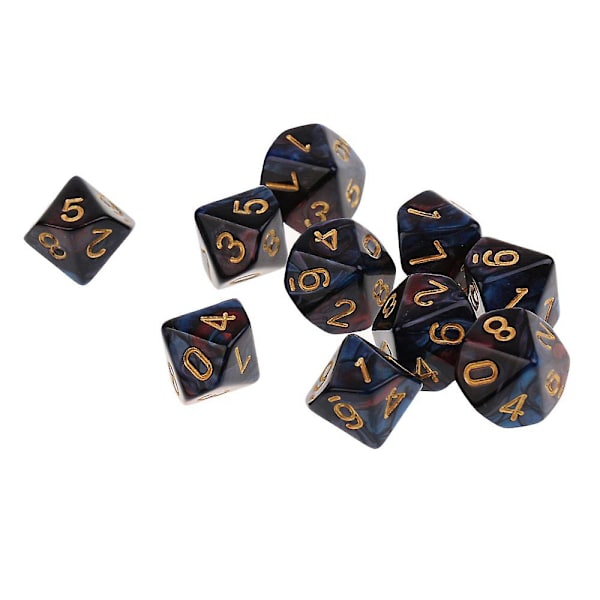 10 stk. 10-sidet terning D10 polyhedral terning til Dungeons And Dragons brætspil rød blå