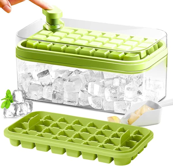 Isbitsform med lock och soptunna, 2-pack frys, 64 isbitsformar (Grön)