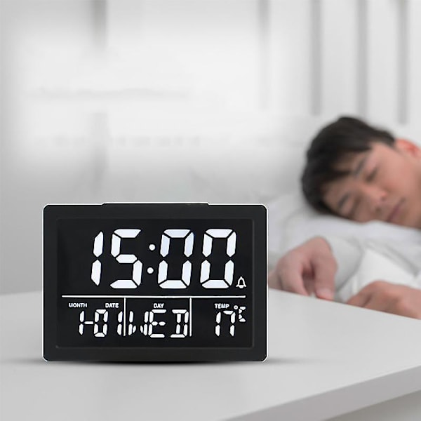 Digital vekkerklokke med LED-tidsvisning, temperaturdeteksjon, slumreklokker for soverom, nattbord, skrivebord