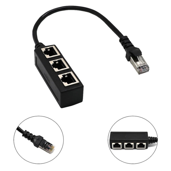 Splitter 1 hann til 3 hunn Lan Ethernet nettverkskabeladapter