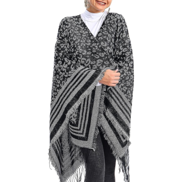 Vinter Sjal Wraps For Kvinner Åpen Front Poncho Genser Teppe Skjerf