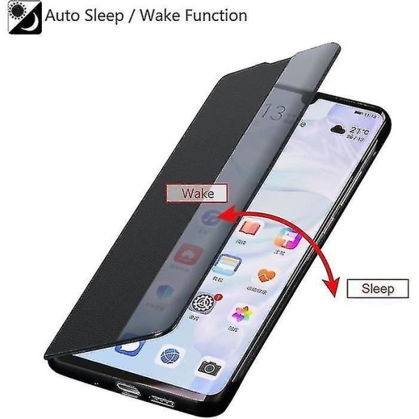 Huawei P30 Lite-deksel, Smart View-lærdeksel, [strømsparemodus][full beskyttelse](p30lite,bla