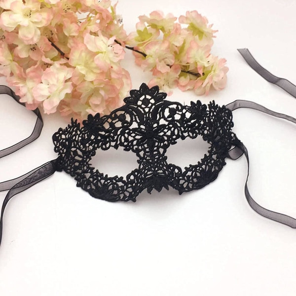 Masquerade Black Lace Mask Halvside Sexet Hvid Blindfold Sølv