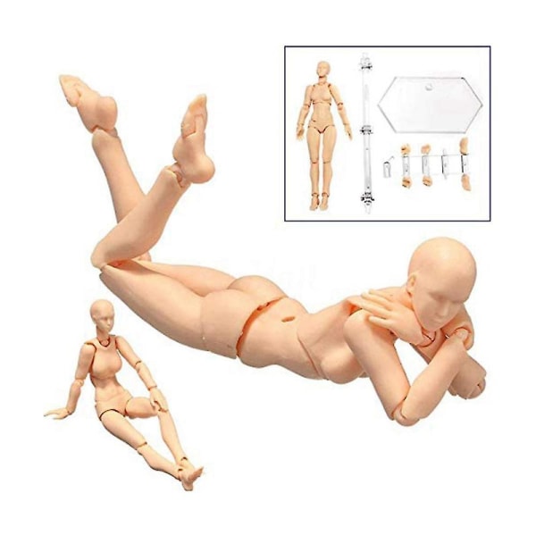 Kroppsdocka, Konstnärsdocka Blockhuvud Ledat Mannequin Rittningsfigurer Man+kvinna Set (grå)