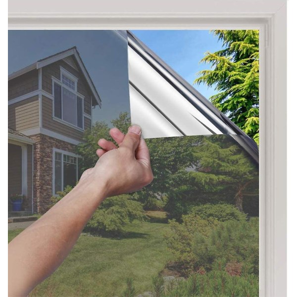 Adhesive Privacy Window Film One Way Speil Effekt For Glass Varmebestandig Speil Papir Blackout Speil Folie Enveis Solbeskyttelse Anti Uv Sølv 44