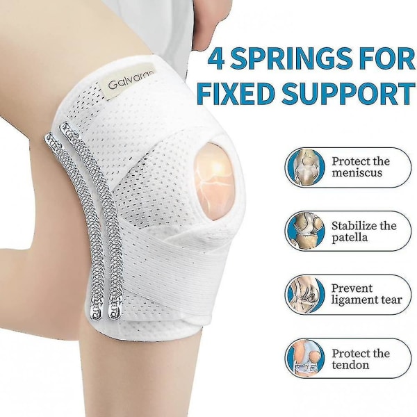 Galvaran Knee Brace With Side Stabilizers For Meniscal Tear Knee Pain Acl Mcl Arthritis Injuries Recovery, Breathable Adjustable Knee Support-white