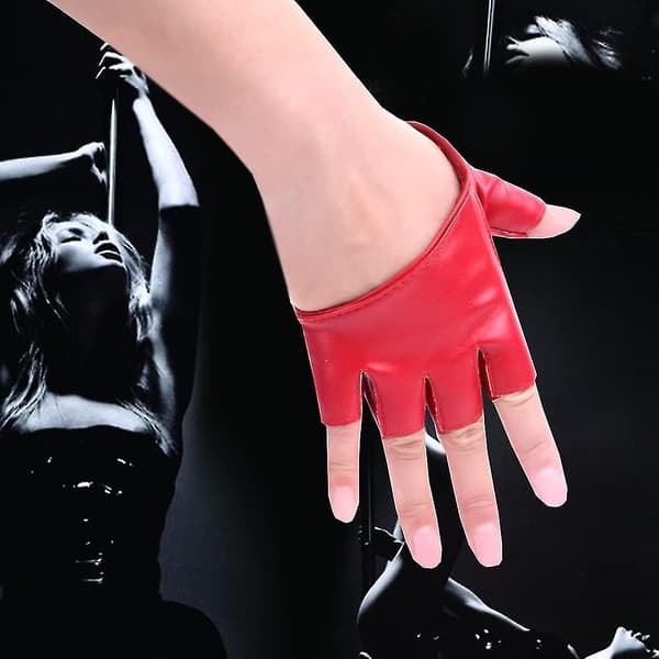 Dam Half Palm Half Finger Pu Läder Dans Punk Handskar