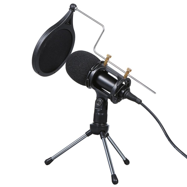 Kablet kondensatormikrofon lyd 3,5 mm studiomikrofon Vokalopptak Ktv Karaokemikrofon med stativ for pc-telefon