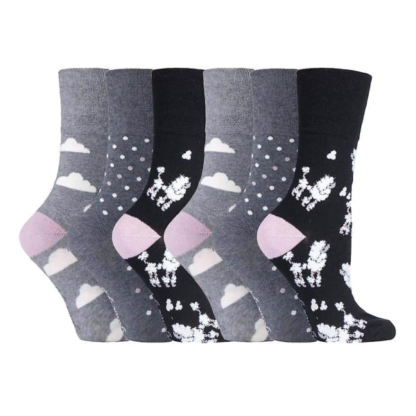 6 stk. damestrømper med blidt greb, ikke-elastiske, str. 4-8 UK Grey / black