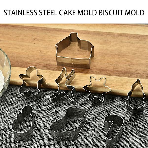 7 stk rustfritt stål julekakeform DIY fondant sukkerkunst