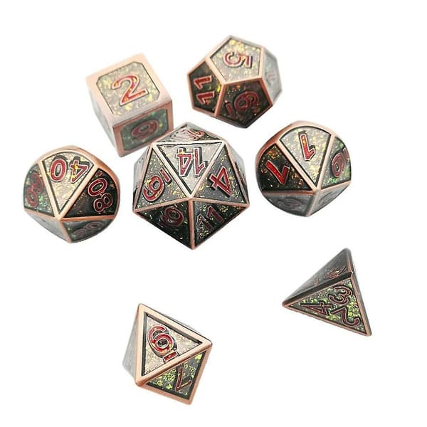 7 Stykker Metal Polyhedriske Terninger D4 D6 D8 D10 D12 D20 Terning Sæt Stil 1