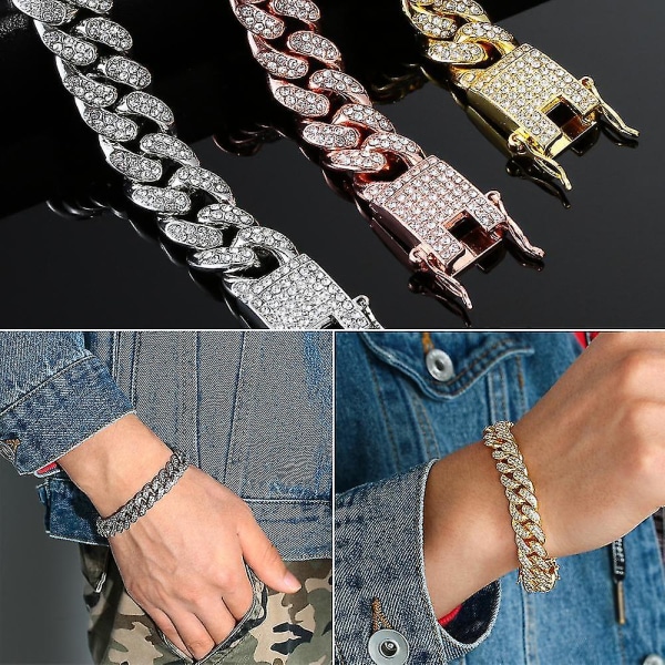 Nytt armbånd kvinner menn hip hop lenke kjede luksus mote armbånd diamant 12mm