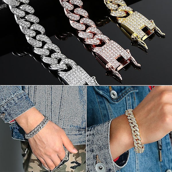 Uusi rannekoru naisille ja miehille Hip Hop Link Chain Luxury Fashion Bracelet Diamond 12mm