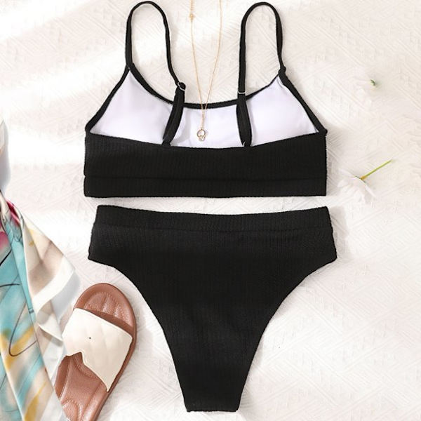 Naisten korkeavyötäröiset rib-cami bikinit, musta L-US12 Black L
