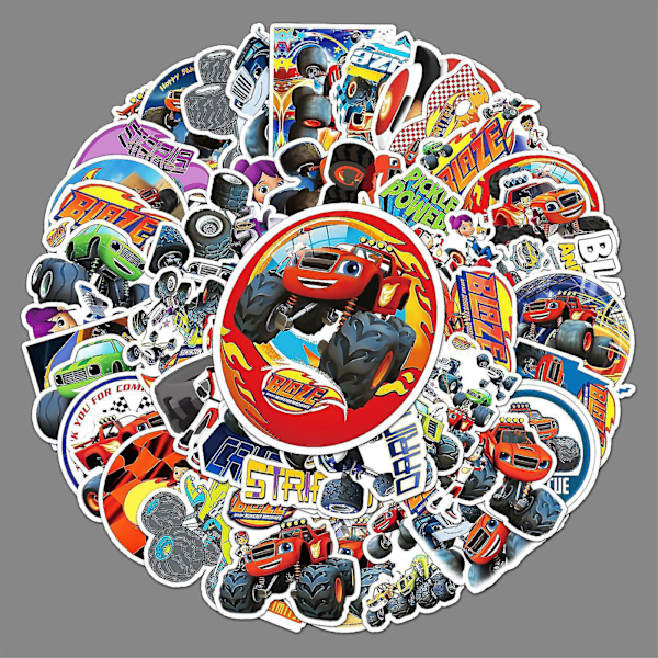 50 st/set Anime Blaze Monster Machines Fire Cyclone Stridande Konvoj Vattentäta Graffitiklistermärken Cartoon Barn Pojkar Leksak Favorit