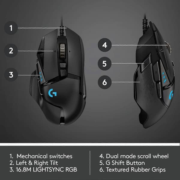 Performance Kablet Gaming Mus, HERO 25K Sensor, 1000 DPI Høj Præcision, RGB Baggrundsbelysning, Ergonomisk Design, 8 Programmerbare Knapper, Indbygget Hukommelse