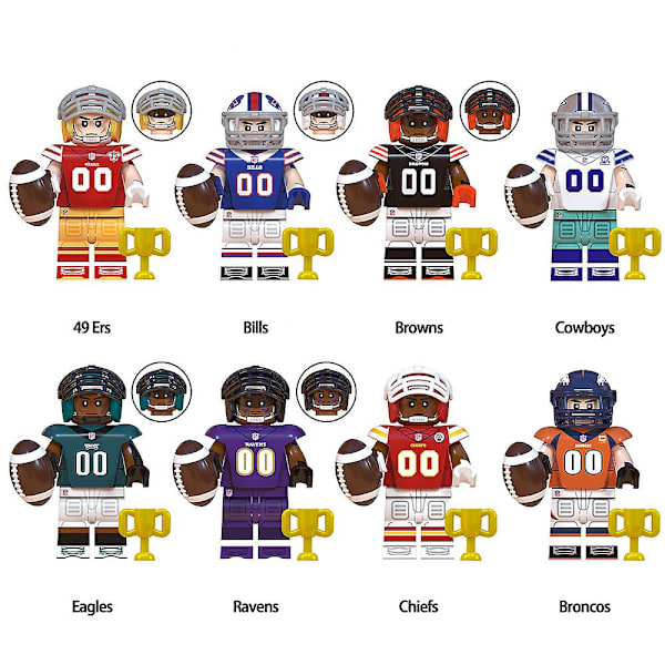 8 st Rugby Player Series Byggklossar Mini Actionfigurer Leksaker Fans Gåvor Barn Pojkar Flickor