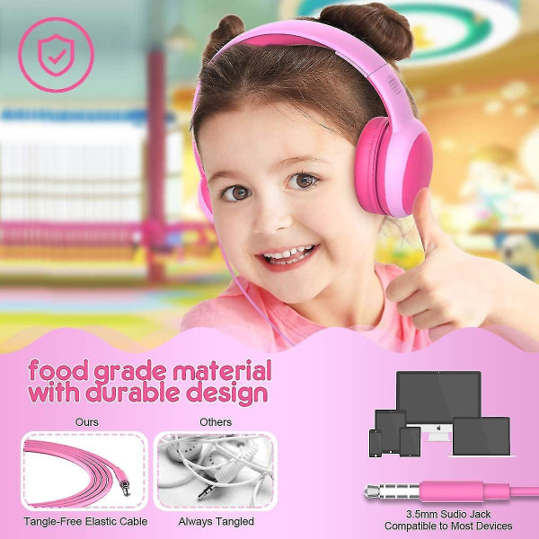 Kablede hodetelefoner for barn, sammenleggbare hodetelefoner for barn med  dekorative ører, justerbare lette hodetelefoner for gutter og jenter Rosa  9175 | Fyndiq