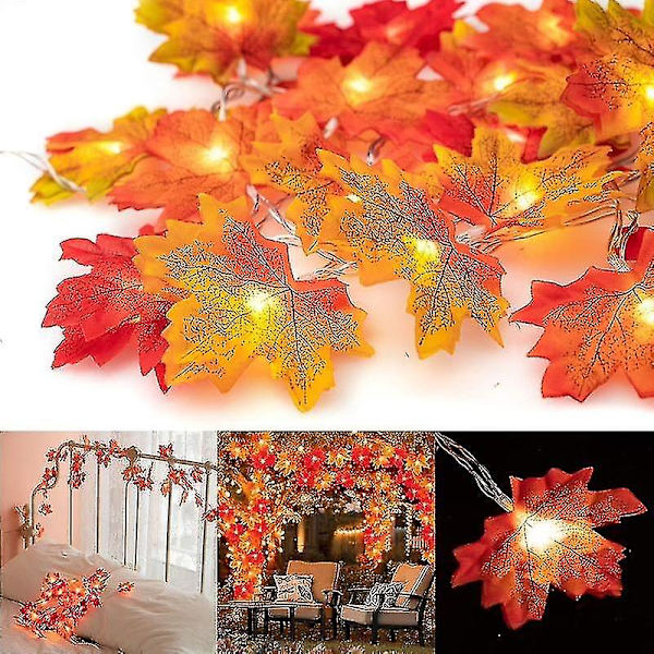 2m 10 LED høstløvblad girlander LED-lysslynge for juledekorasjon Thanksgiving-fest DIY Halloween-dekor