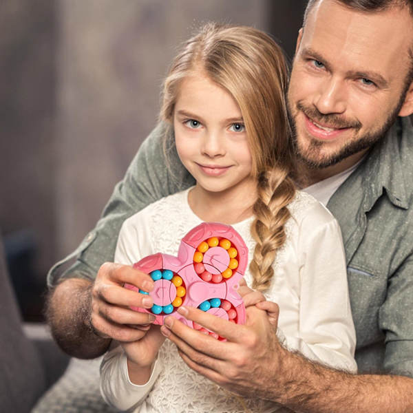 Sekssidet roterende finger Rubiks terning - Sekssidet dekompressionsfinger roterende legetøj - Puslespil dekompressionspuslespilsspil sensoriske legetøj (Pink) pink