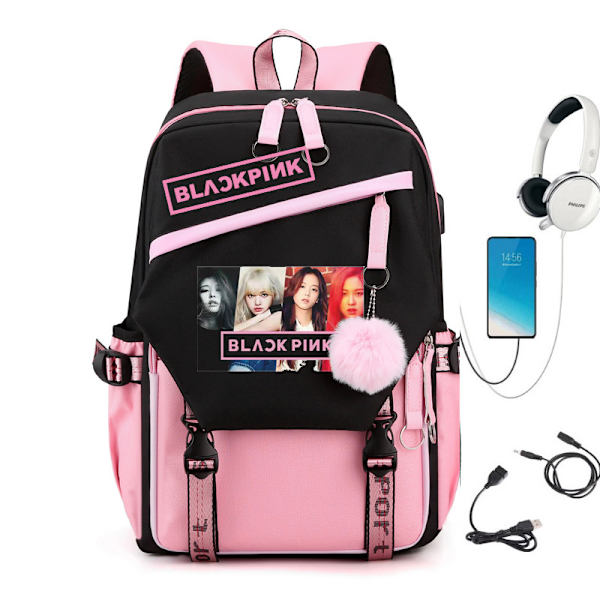 BLACKPINK ryggsekk skoleveske pink girl