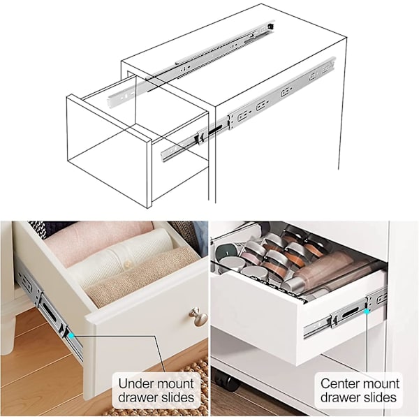 Kinlink 1 par 16 tommers skuffeskinner, 3-delt full extension