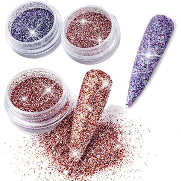 Kimaltava timantti kynsijauhe, 2 laatikkoa holografiset kynnet glitterijauhe kynsikoristelu