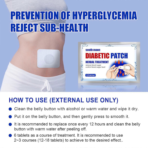 12 stk. Diabetiske Plasterpuder Stabiliserer Blodsukkerniveauet Balancerer Sukkerkontrol Sticker Navle til Sundhedspleje