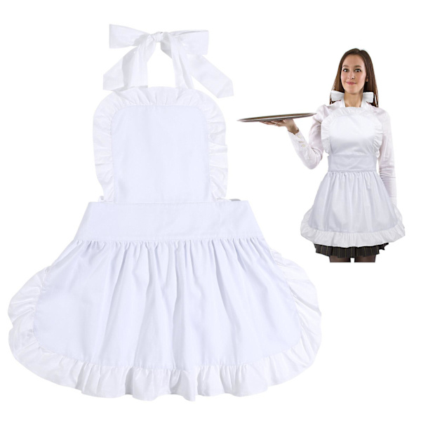 Kvinners arbeidsantrekk Hvit forkle Fancy Dress Maid Costume Apron Husarbeid forkle Bib forkle