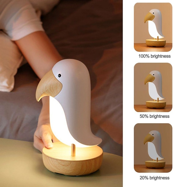 Tecknad fågelbordslampa USB Uppladdningsbar Dimmbar sängbord Dekorativ nattlampa present