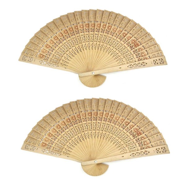 2x Dame Træ Sandeltræ Hånd Vifte Bryllup/ Fødselsdage Fester