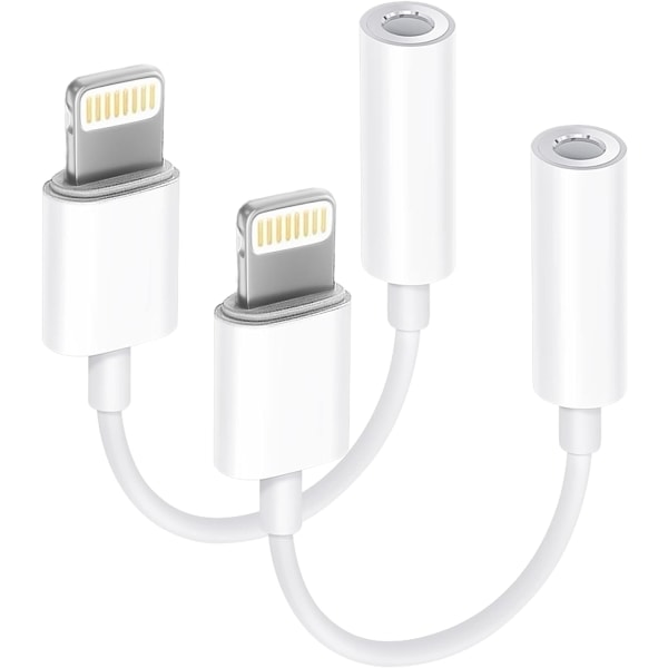Apple MFi-certifierad 2-pack hörlursadapter för iPhone, Lightning till 3,5 mm hörlursuttagsadapter för iPhone-omvandlare Dongle Auxiliary Audio Splitte