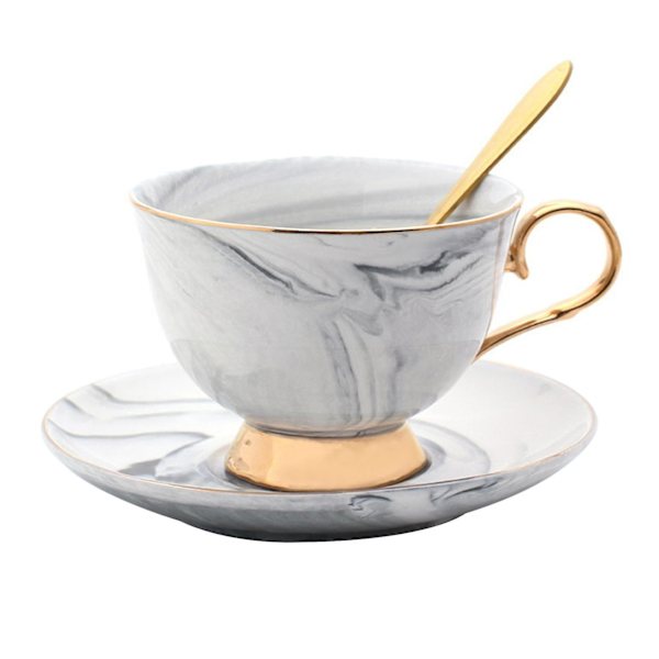 Vinta Porcelæn Te Og Underkop Med Ske Keramisk A