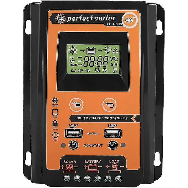 MPPT solcelleladningsregulator 12V/24V 30A dobbelt LCD-panel batteriregulator (30A) til solcellecontroller