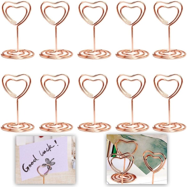 10 stk Bordnummerkortholdere, Love Heart Shape Standformede holdere Plasseringsmeny-klips, visittkortholdere
