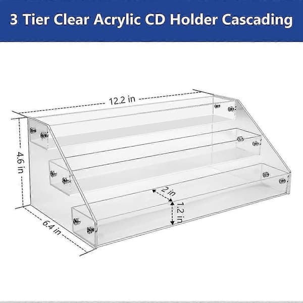 3-lags klar akryl CD-holder, kaskaderende CD-oppbevaringsstativ
